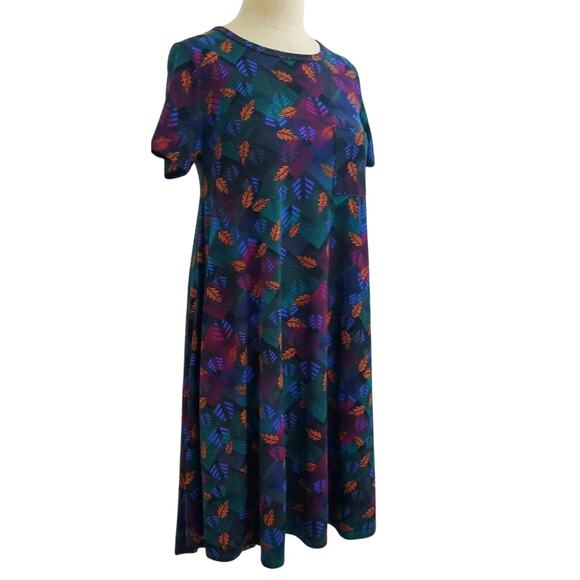 LULAROE Leaves Autumn Print High Low Long Dress Stretch Tee Shirt Pocket XS - Picture 2 of 11